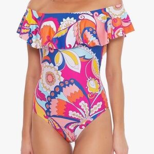 Trina Turk Off Shoulder One Piece Swimsuit Size 12
